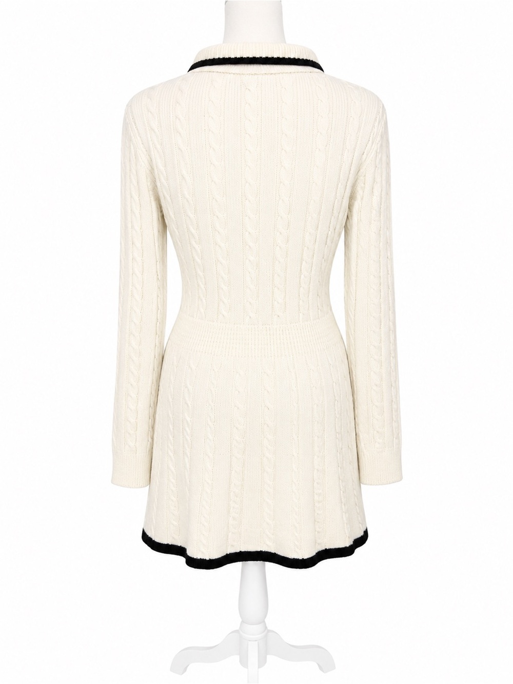 SHEIN Cream Cable-Knit Polo Skater Dress with Black Trim - Picture 2 of 2